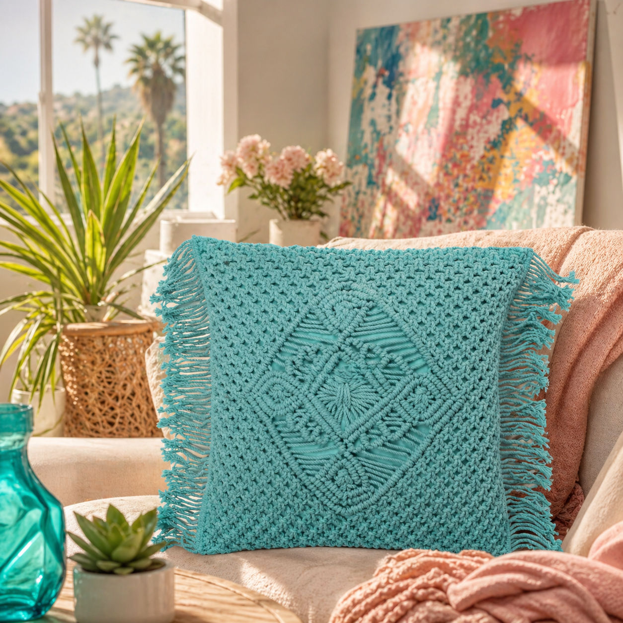 Organic Macrame Cushion Sleeve